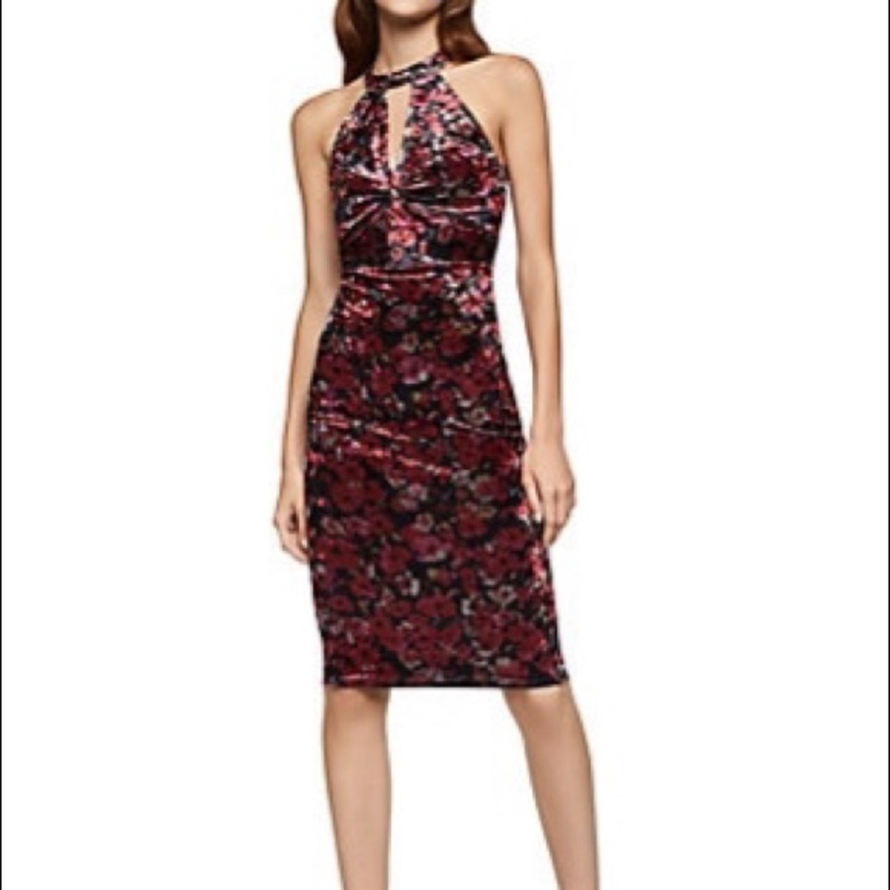 S 🔖 BCBG Generation Floral Halter Cut-out Dress Floral Velvet Pink ZWR63P8…